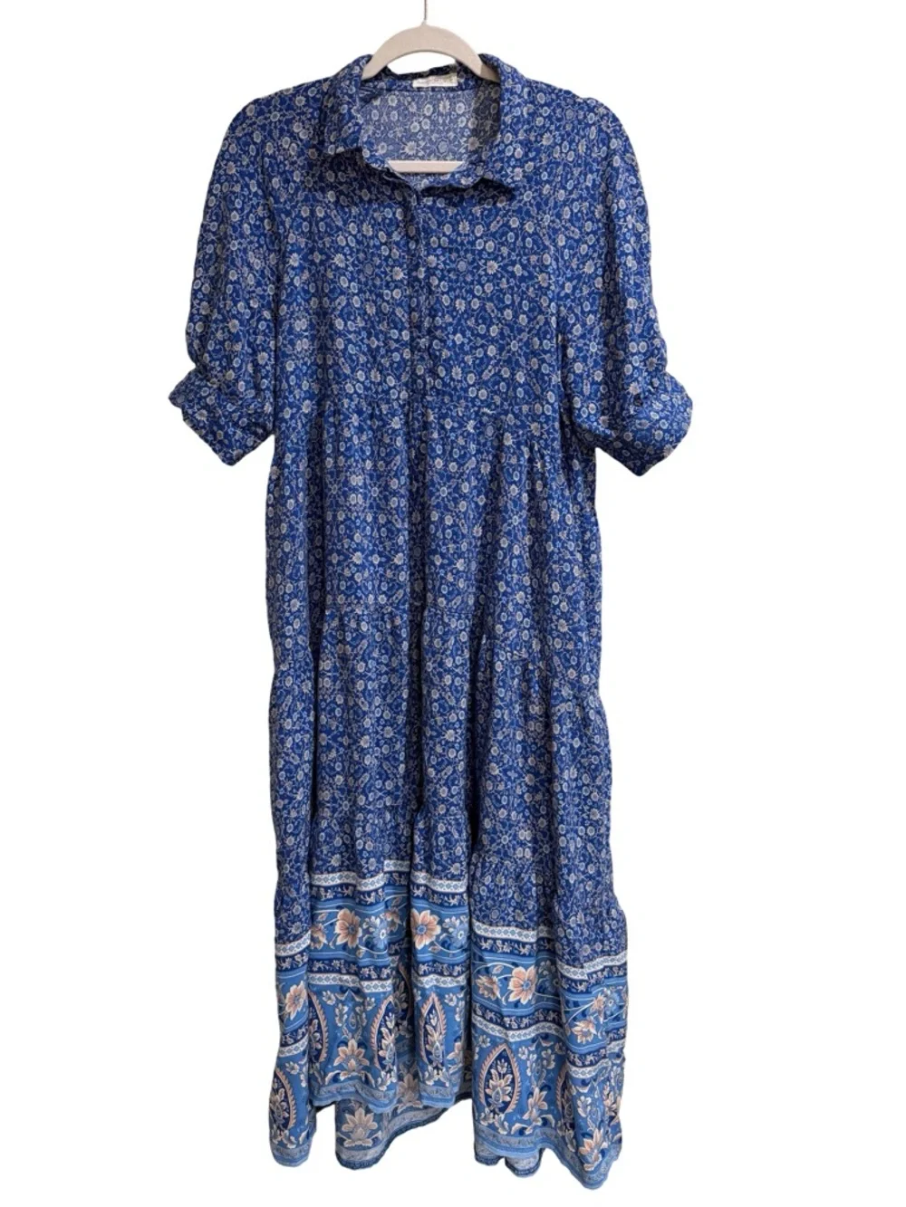 🌼 Natural Life Rebecca Midi Dress Blue Boho Cottagecore Size L - Picture 2 of 10